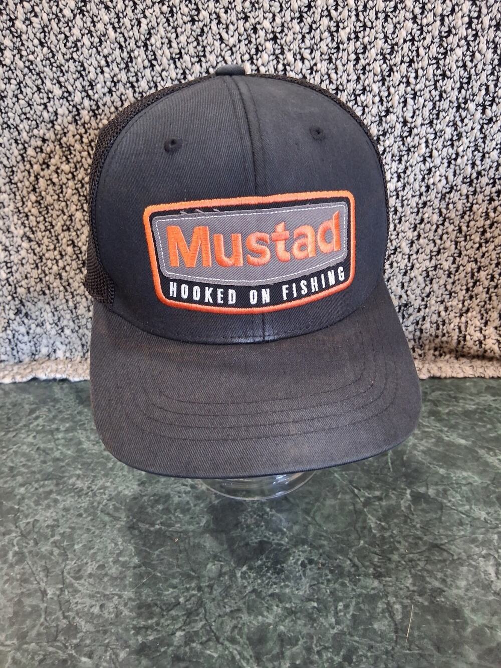 Mustad Embroidered Logo Trucker Hat Black Mesh Adjustable Cap Hooked On Fishing